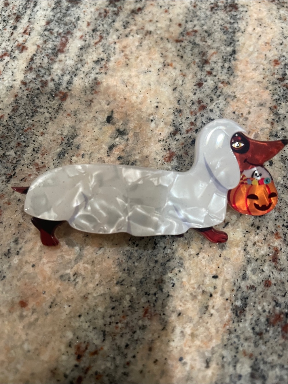 White Dachshund Pet Accessory with Pumpkin Accent Brooch/Pin